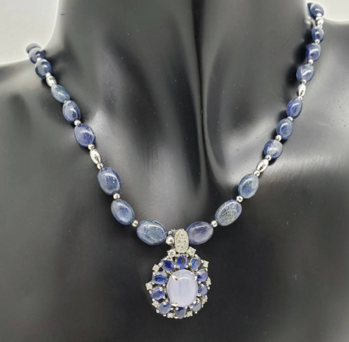 スターサファイア ネックレス K18WG SS:5.66ct S:2.3ct D:0.22ct 重量：約20.86g